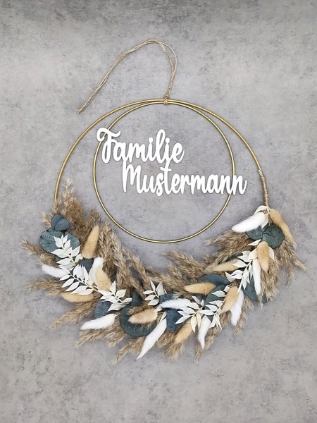 Trockenblumenkranz-Personalisiert-Louisa-Zwei-Wörter-Weiss